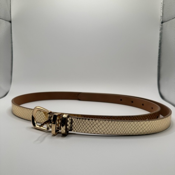 J.Crew Gold Snakeskin Skinny Belt M/L | Metallic Minimalist Belt | Classic - Picture 4 of 8
